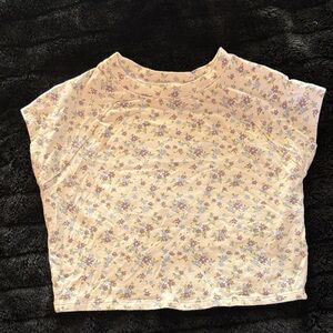 PacSun Cream and Purple Floral Crop Top
